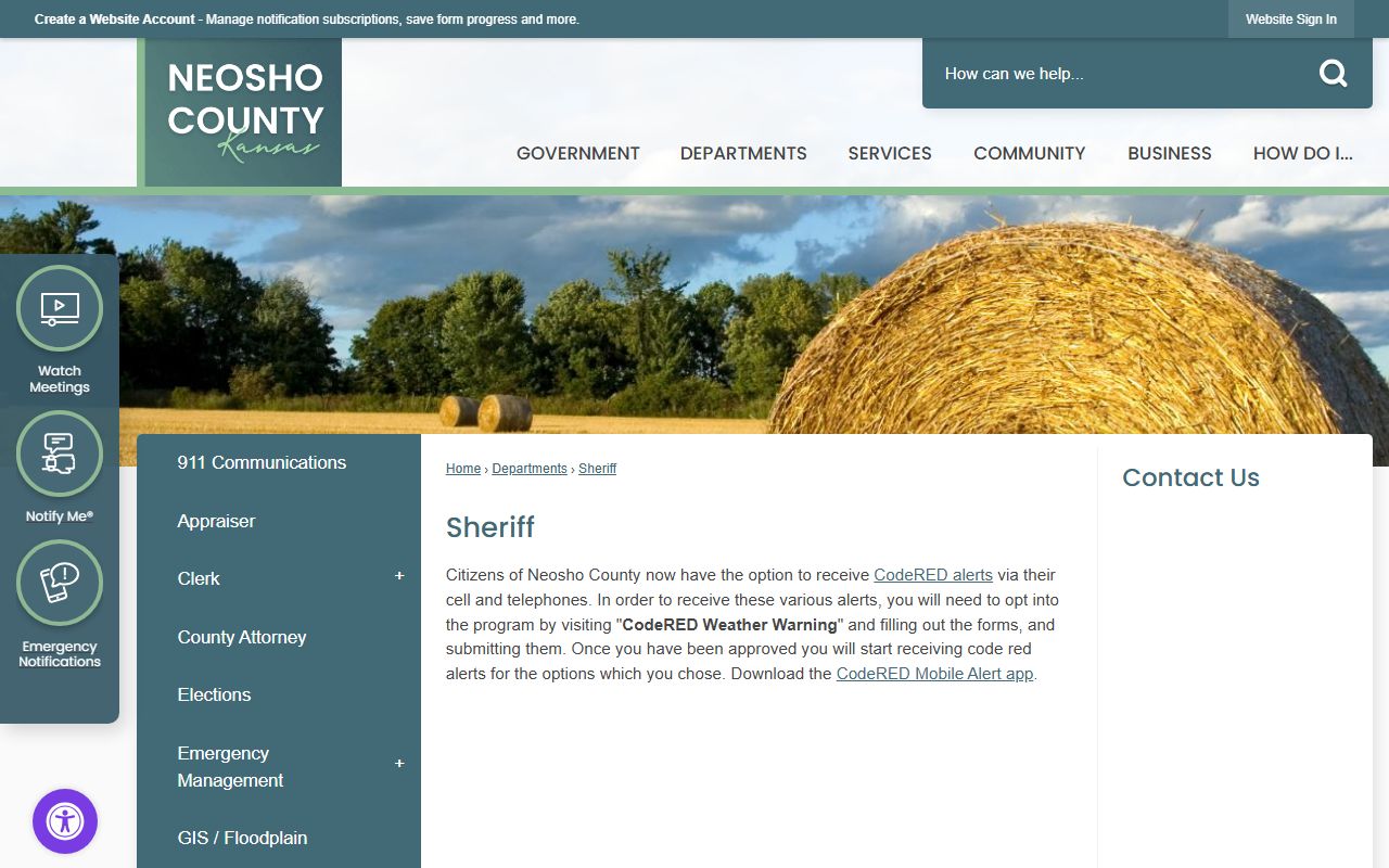 Neosho County sheriff page for inmate custody records